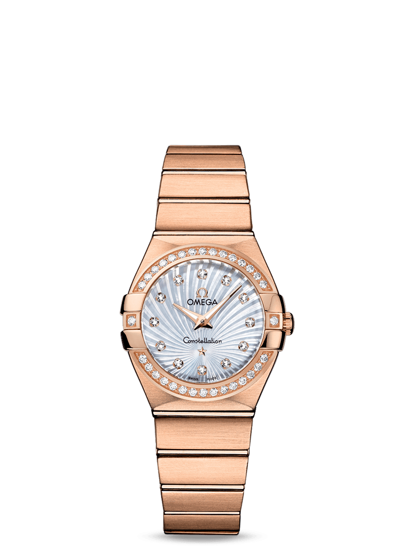 Omega 123.55.27.60.55.001 : Constellation Quartz 27 Brushed Red Gold / Diamond Bezel / MOP Supernova