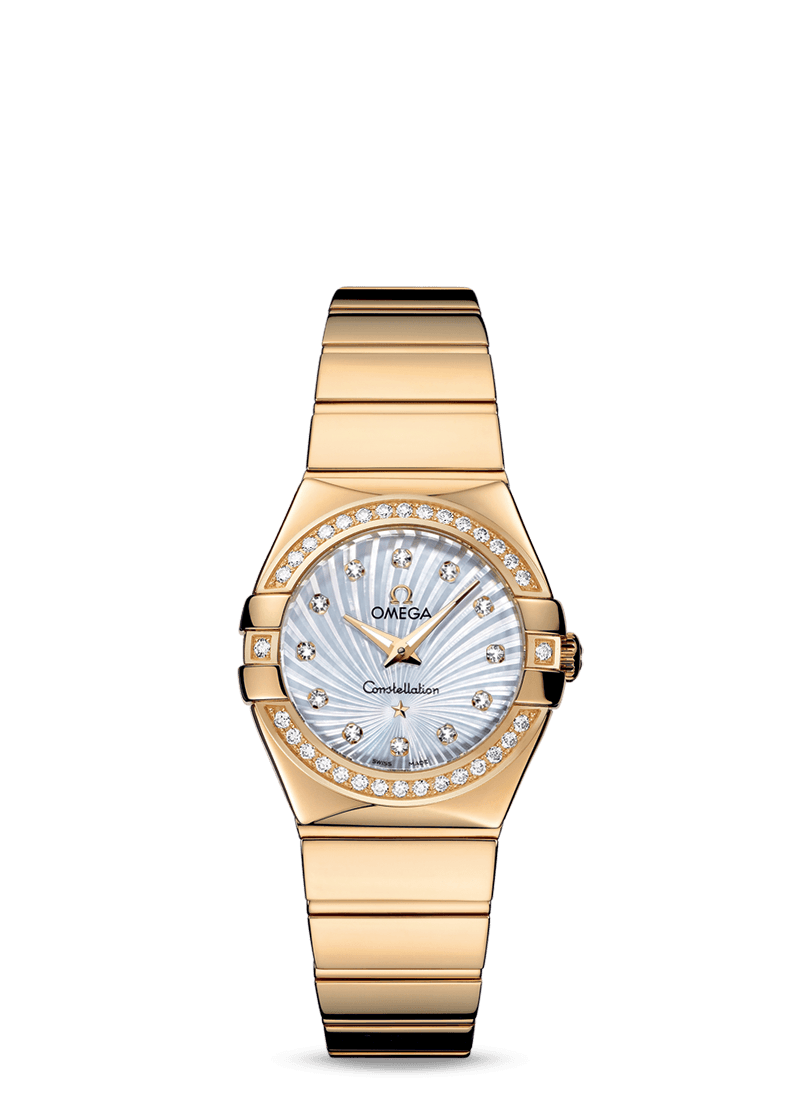 Omega 123.55.27.60.55.007 : Constellation Quartz 27 Polished Yellow Gold  / Diamond / MOP Supernova