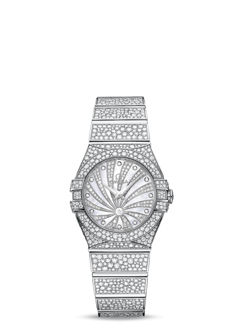 Omega 123.55.27.60.55.010 : Constellation Quartz 27 Polished White Gold / Snow / Diamond Supernova