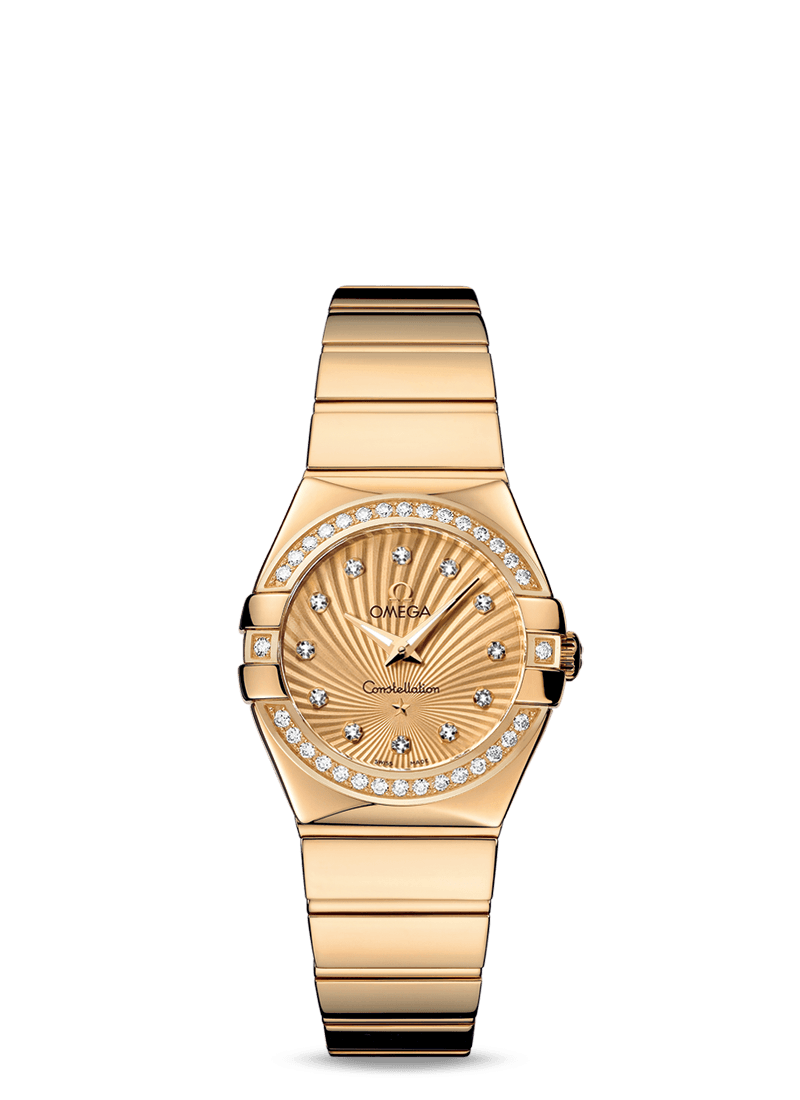 Omega 123.55.27.60.58.002 : Constellation Quartz 27 Polished Yellow Gold / Diamond / Champagne Supernova