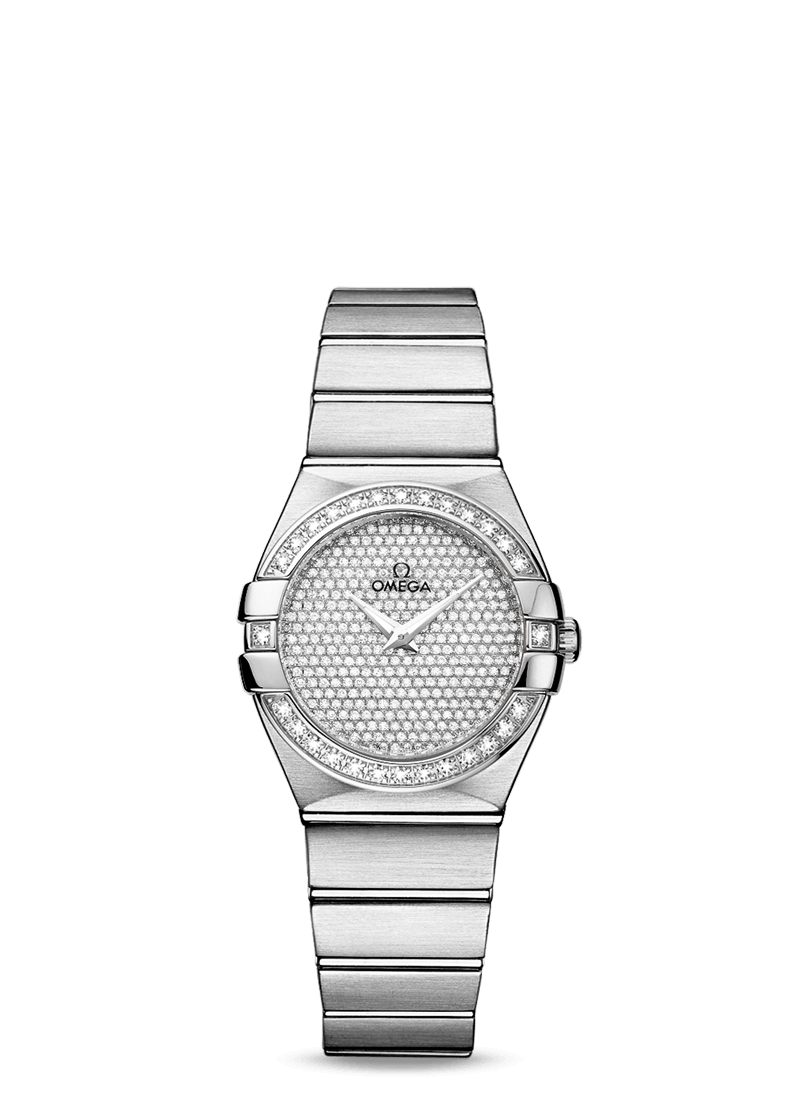 Omega 123.55.27.60.99.001 : Constellation Quartz 27 Brushed White Gold / Diamond / Diamond