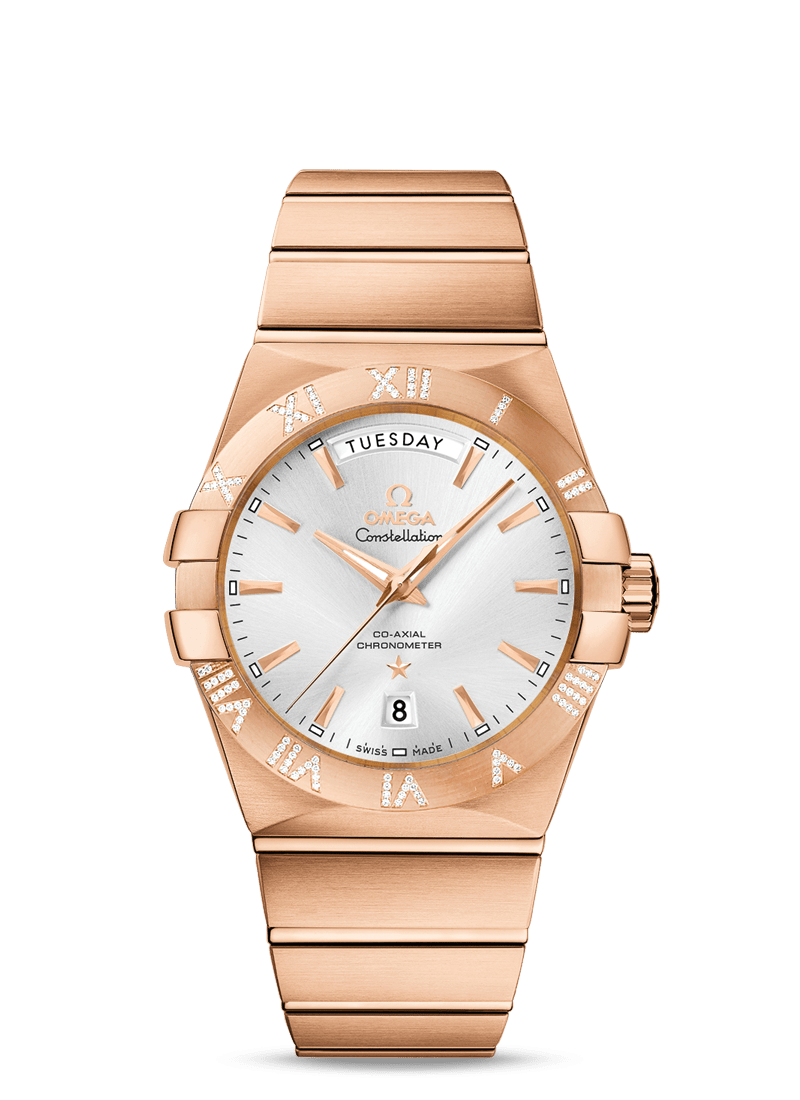 Omega 123.55.38.22.02.001 : Constellation Co-Axial 38 Day-Date Red Gold / Diamond / Silver