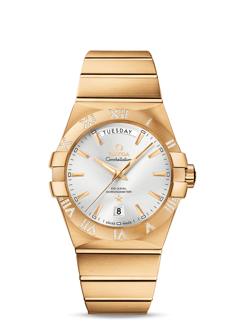 Omega 123.55.38.22.02.002 : Constellation Co-Axial 38 Day-Date Yellow Gold / Diamond / Silver