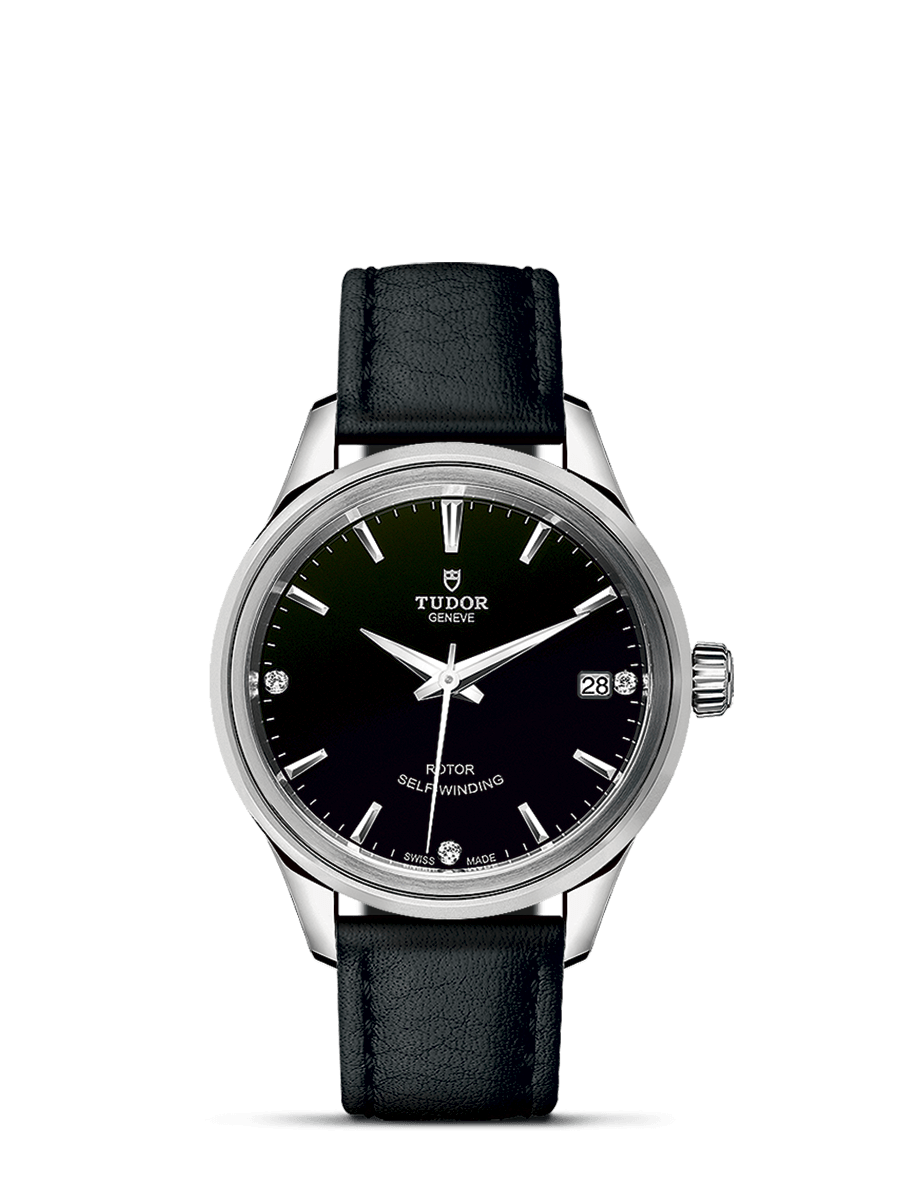 Tudor 12300-0008 : Style 34 Stainless Steel / Black-Diamond / Strap
