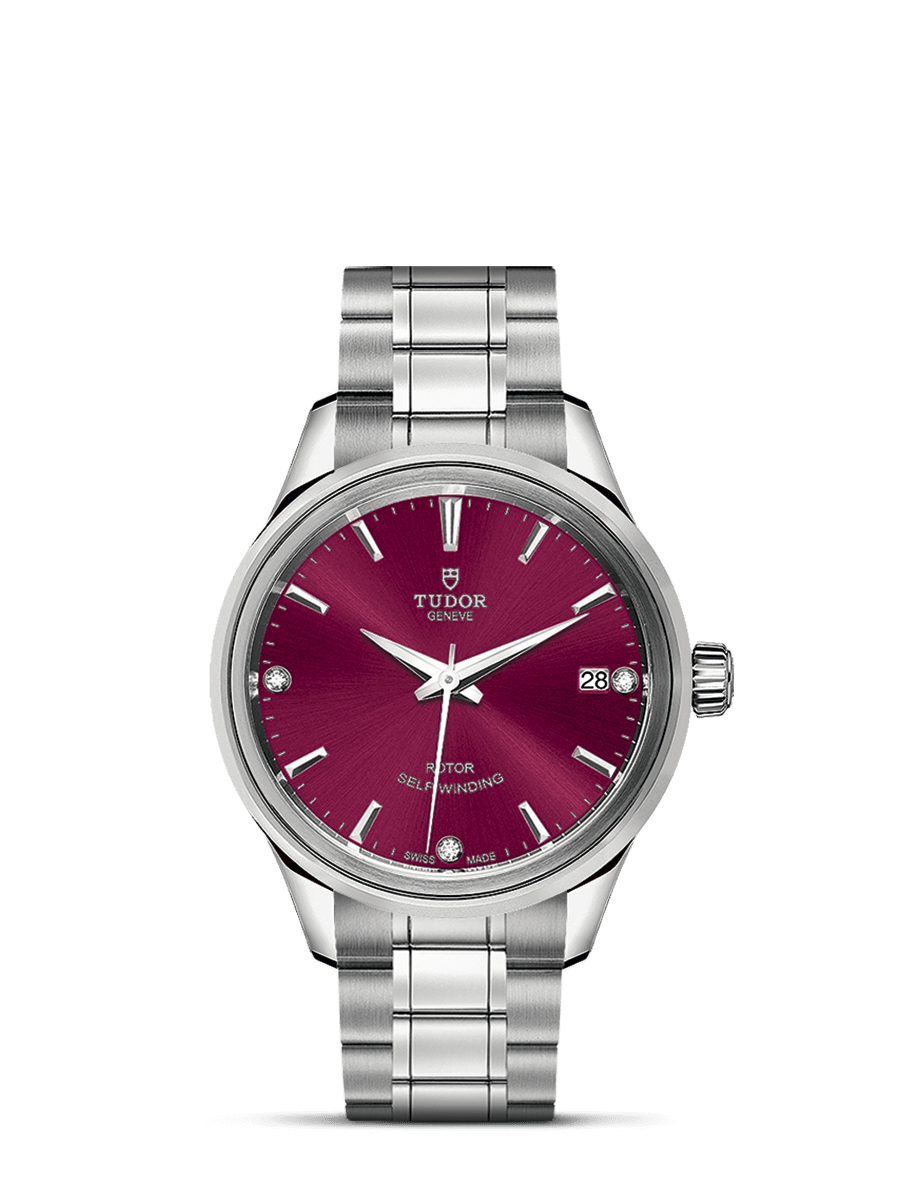 Tudor 12300-0014 : Style 34 Stainless Steel / Burgundy-Diamond / Bracelet