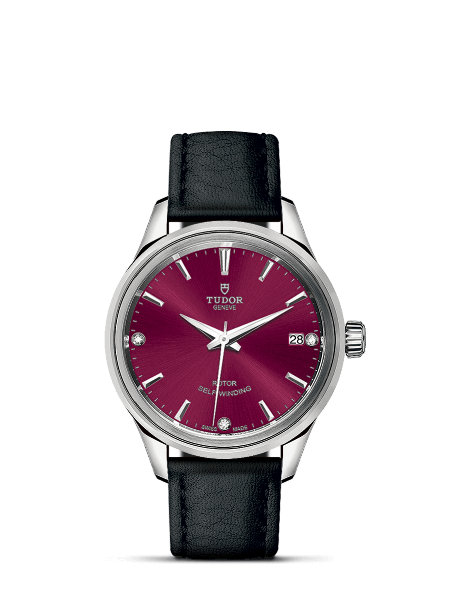 Tudor 12300-0015 : Style 34 Stainless Steel / Burgundy-Diamond / Strap