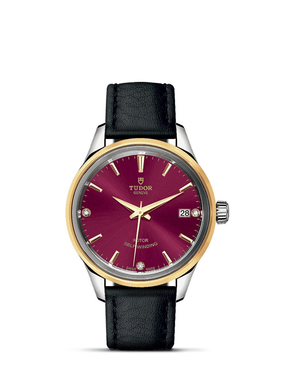 Tudor 12303-0016 : Style 34 Stainless Steel / Yellow Gold / Burgundy-Diamond / Strap