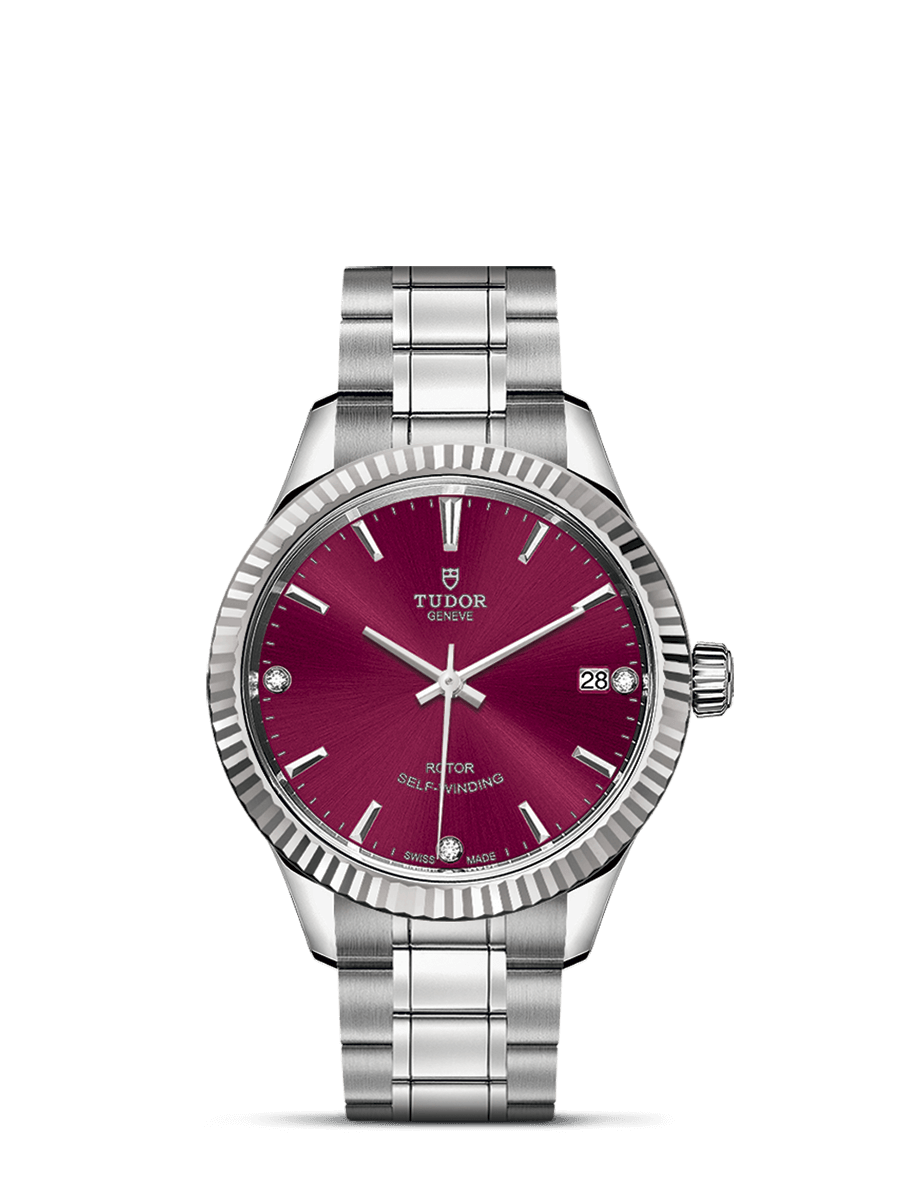 Tudor 12310-0019 : Style 34 Stainless Steel / Fluted / Burgundy-Diamond / Bracelet