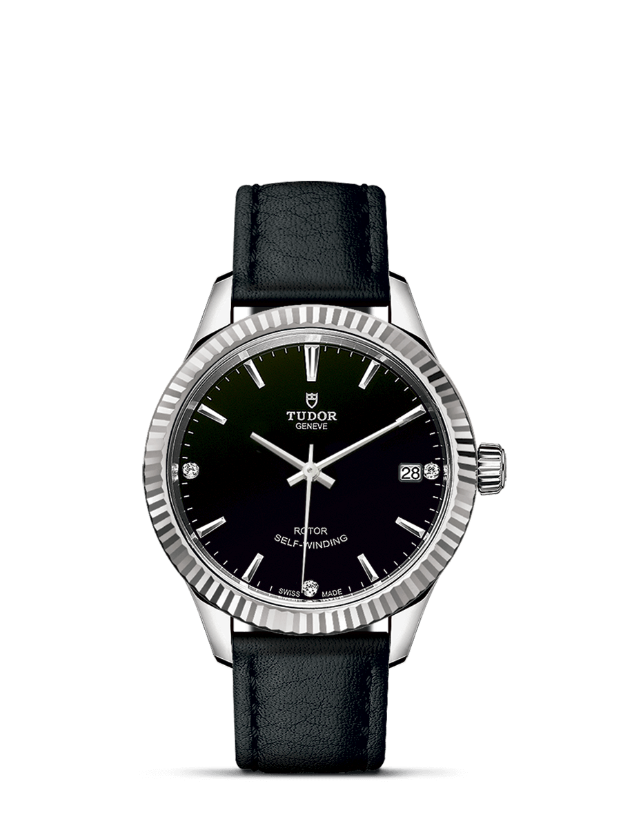 Tudor 12310-0025 : Style 34 Stainless Steel / Fluted / Black-Diamond / Strap
