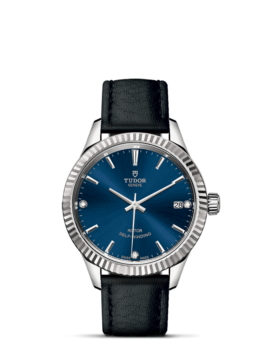 Tudor 12310-0029 : Style 34 Stainless Steel / Fluted / Blue-Diamond / Strap