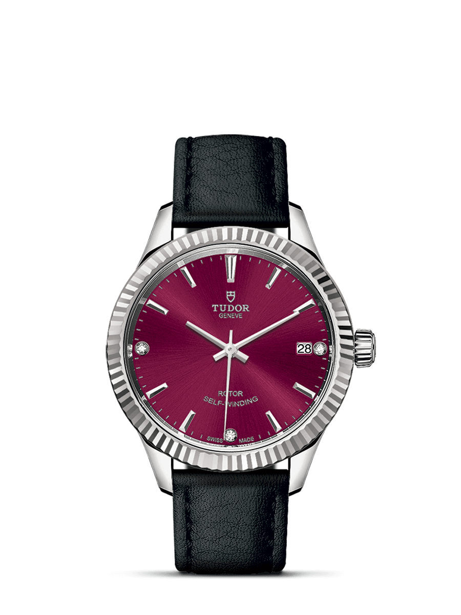 Tudor 12310-0030 : Style 34 Stainless Steel / Fluted / Burgundy-Diamond / Strap