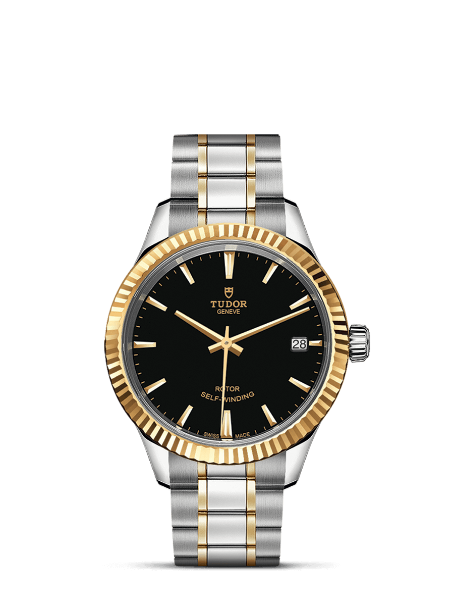 Tudor 12313-0005 : Style 34 Stainless Steel / Yellow Gold / Fluted / Black / Bracelet