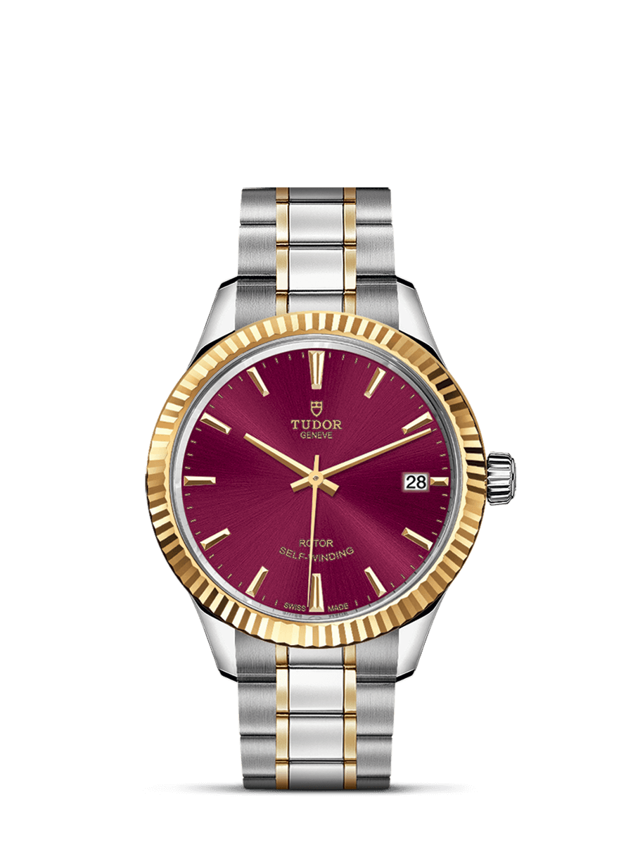 Tudor 12313-0013 : Style 34 Stainless Steel / Yellow Gold / Fluted / Burgundy / Bracelet