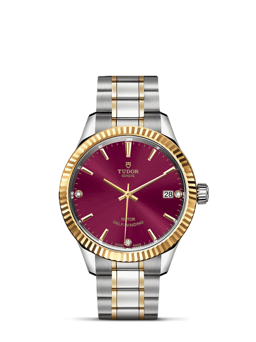 Tudor 12313-0015 : Style 34 Stainless Steel / Yellow Gold / Fluted / Burgundy-Diamond / Bracelet