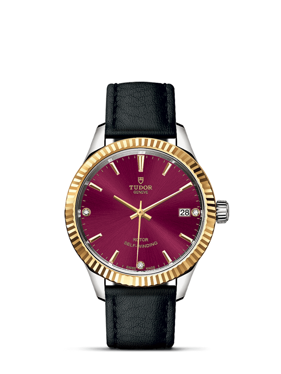 Tudor 12313-0024 : Style 34 Stainless Steel / Yellow Gold / Fluted / Burgundy-Diamond / Strap