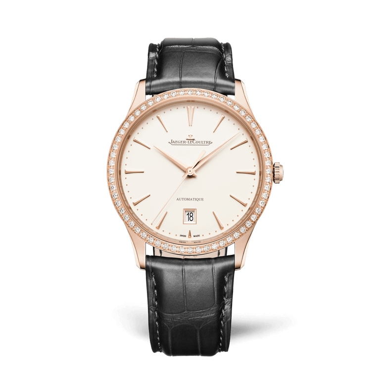 Jaeger-LeCoultre 1232502 : Master Ultra Thin Date Pink Gold - Diamond / Eggshell / Alligator