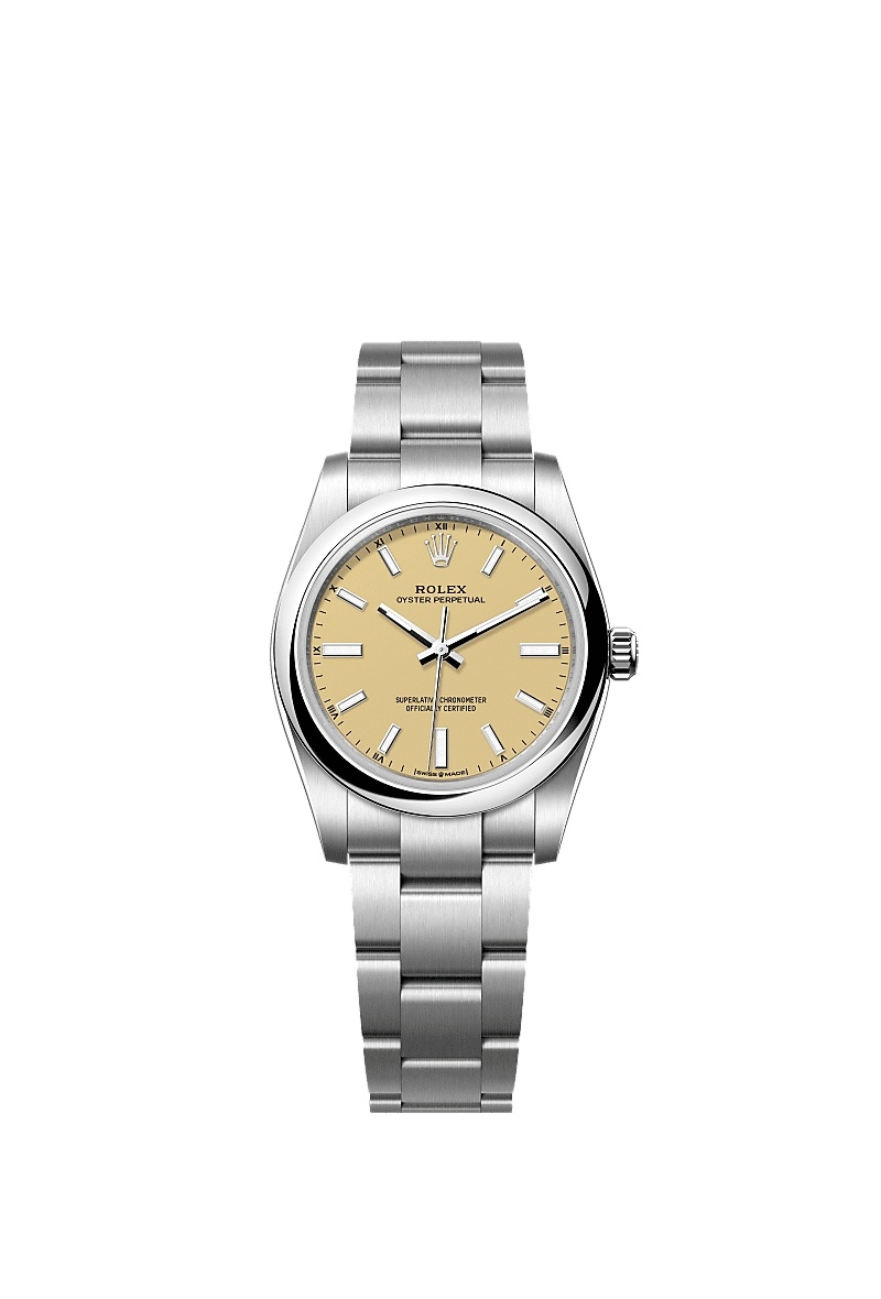 Rolex 124200-0007 : Oyster Perpetual 34 Stainless Steel / Beige