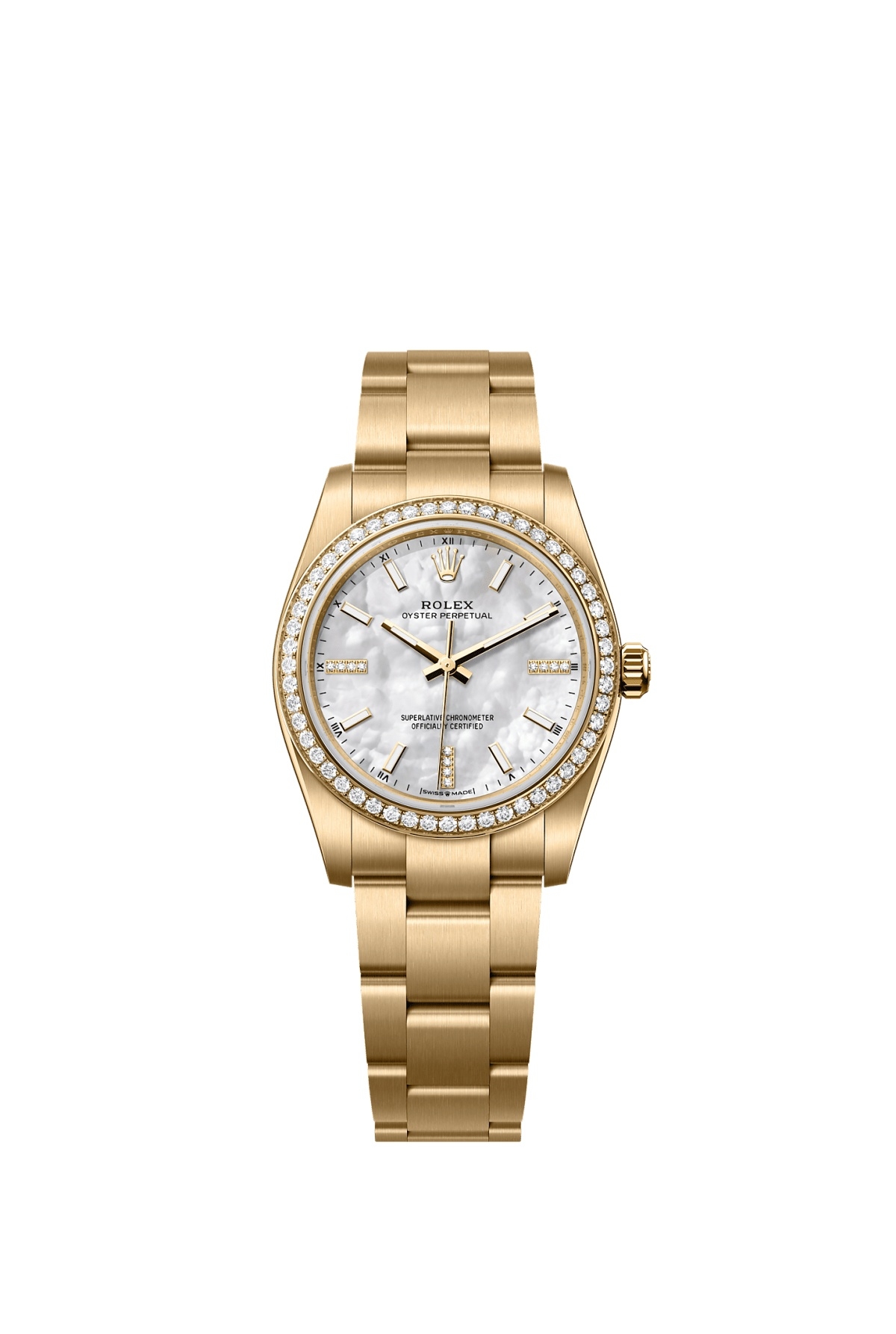 Rolex 124248RBR-0001 : Oyster Perpetual 34 Yellow Gold - Diamond / MOP
