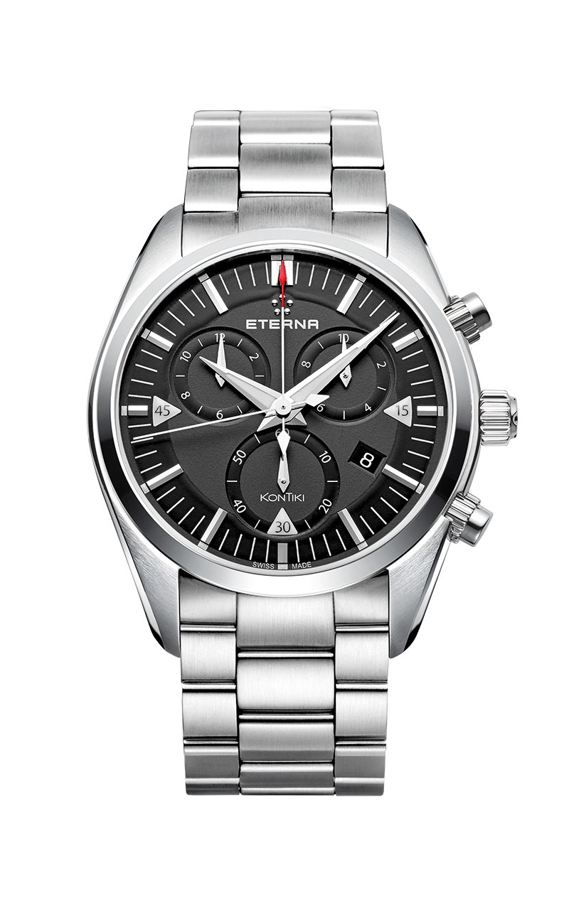 Eterna 1250.41.41.0217 : KonTiki Quartz Chronograph Black / Bracelet
