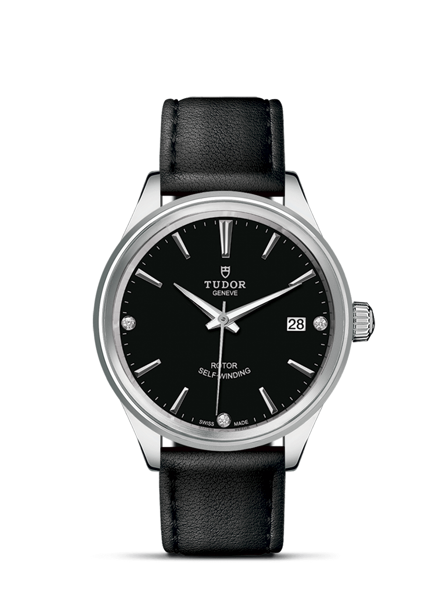 Tudor 12500-0008 : Style 38 Stainless Steel / Black-Diamond / Strap