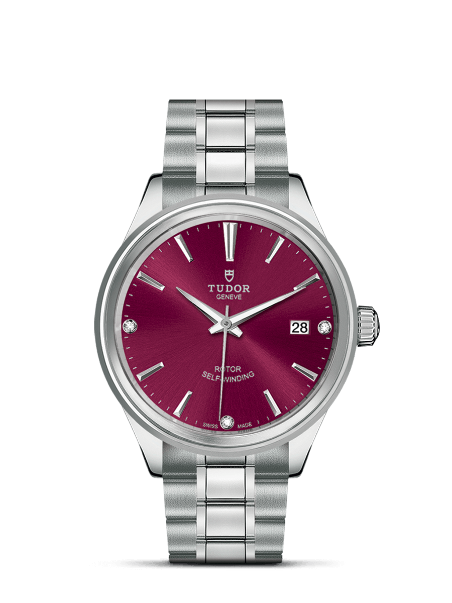 Tudor 12500-0015 : Style 38 Stainless Steel / Burgundy-Diamond / Bracelet