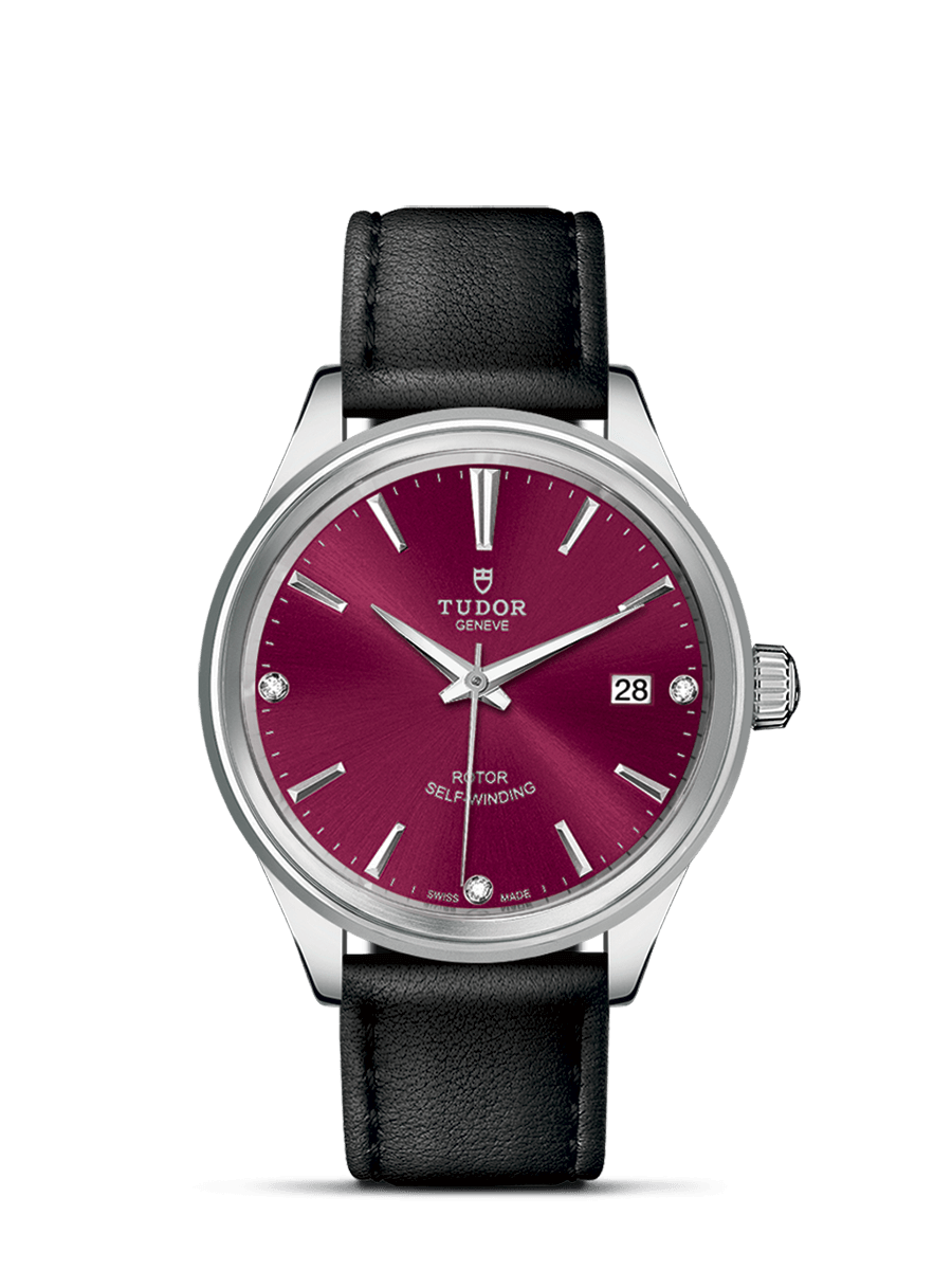 Tudor 12500-0016 : Style 38 Stainless Steel / Burgundy-Diamond / Strap