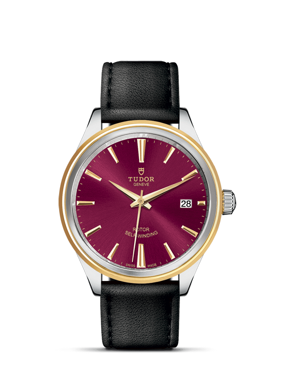 Tudor 12503-0014 : Style 38 Stainless Steel / Yellow Gold / Burgundy / Strap