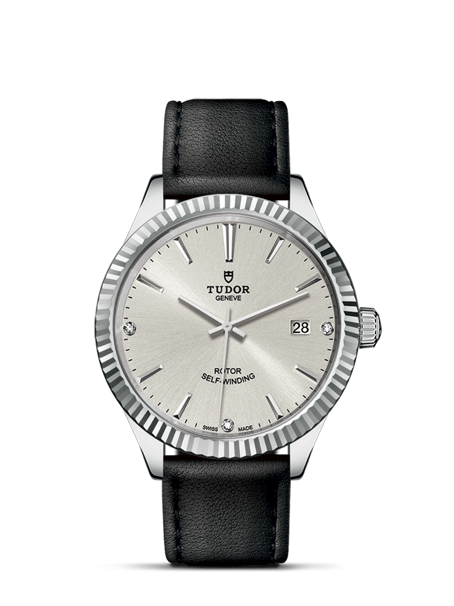 Tudor 12510-0024 : Style 38 Stainless Steel / Fluted / Silver-Diamond / Strap