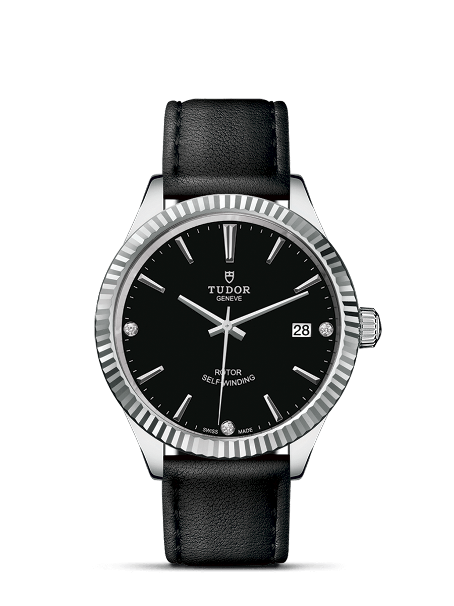 Tudor 12510-0025 : Style 38 Stainless Steel / Fluted / Black-Diamond / Strap