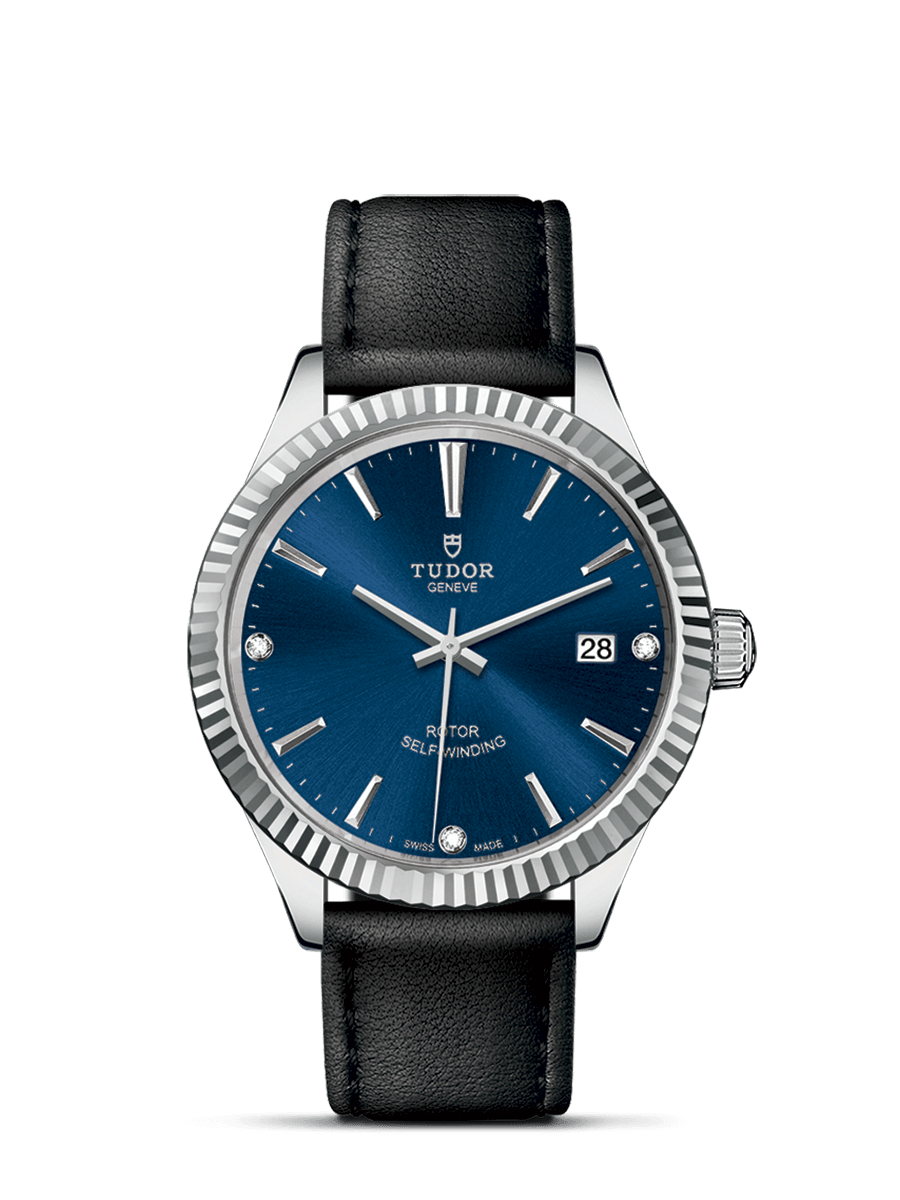 Tudor 12510-0029 : Style 38 Stainless Steel / Fluted / Blue-Diamond / Strap