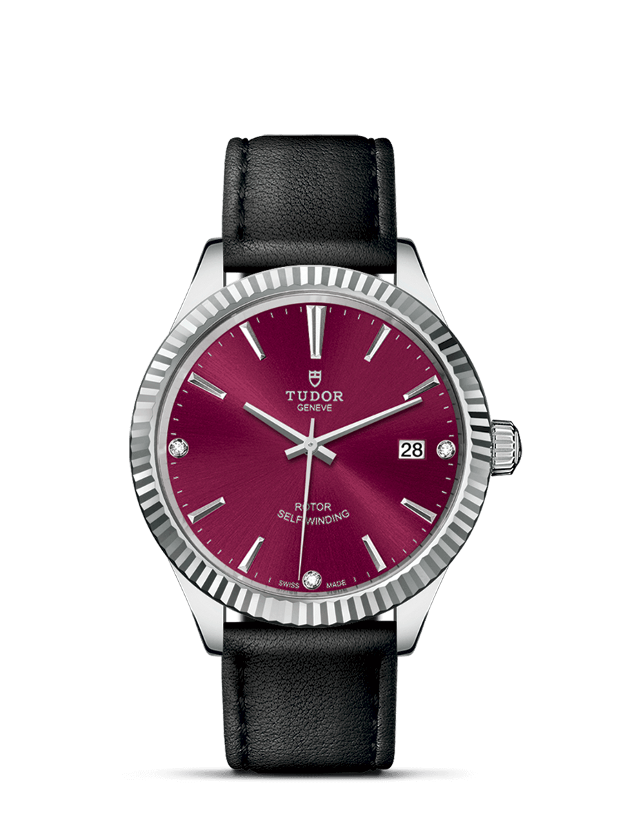 Tudor 12510-0030 : Style 38 Stainless Steel / Fluted / Burgundy-Diamond / Strap