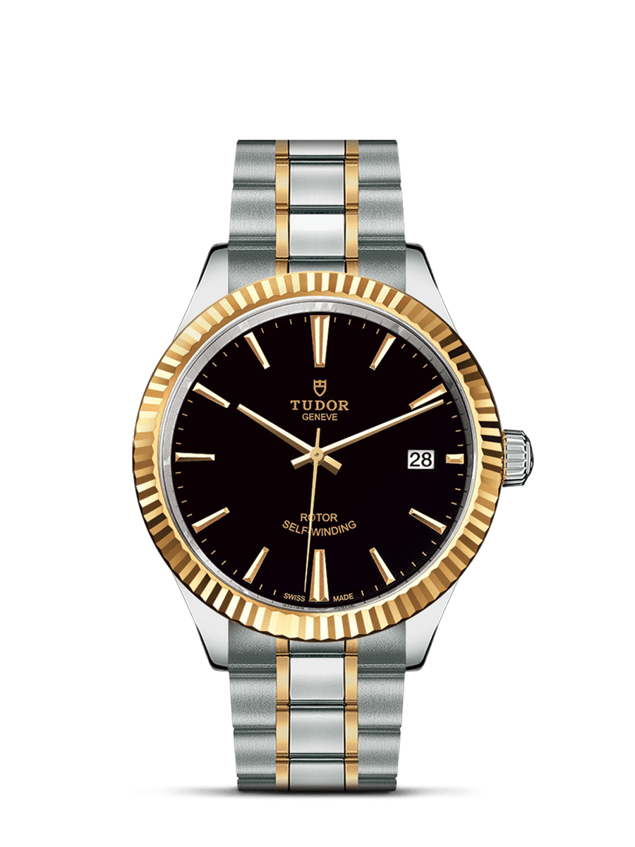 Tudor 12513-0005 : Style 38 Stainless Steel / Yellow Gold / Fluted / Black / Bracelet