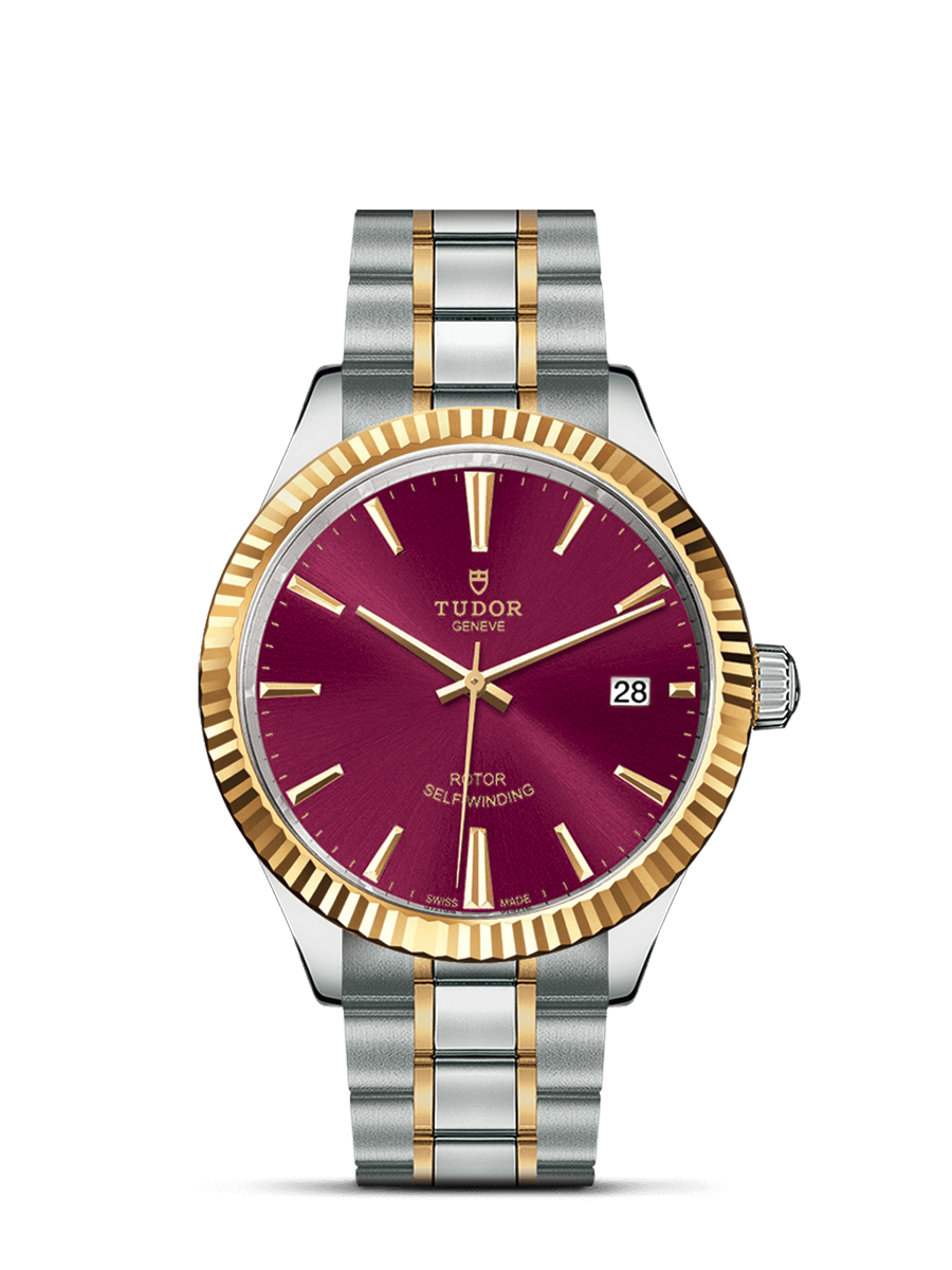 Tudor 12513-0013 : Style 38 Stainless Steel / Yellow Gold / Fluted / Burgundy / Bracelet