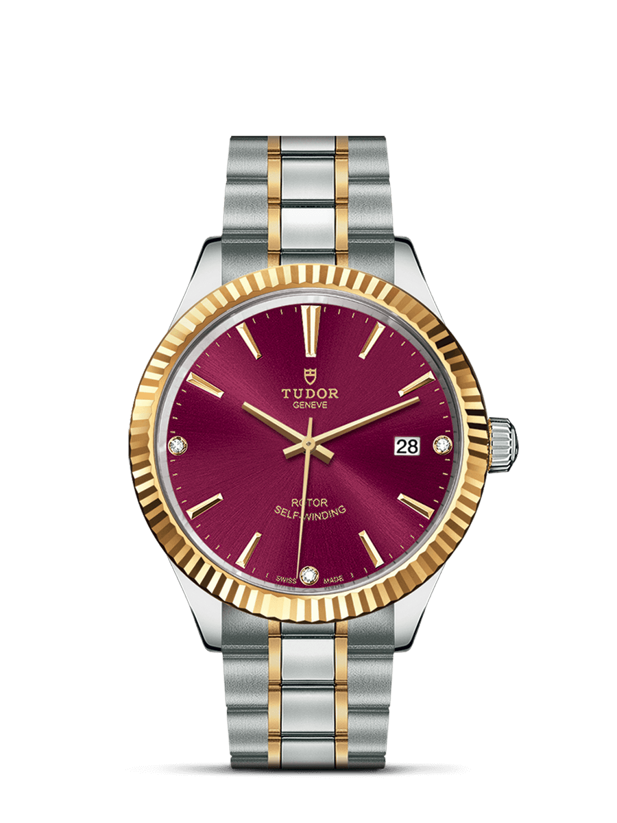 Tudor 12513-0015 : Style 38 Stainless Steel / Yellow Gold / Fluted / Burgundy-Diamond / Bracelet