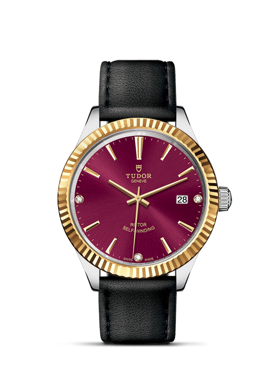Tudor 12513-0024 : Style 38 Stainless Steel / Yellow Gold / Fluted / Burgundy-Diamond / Strap