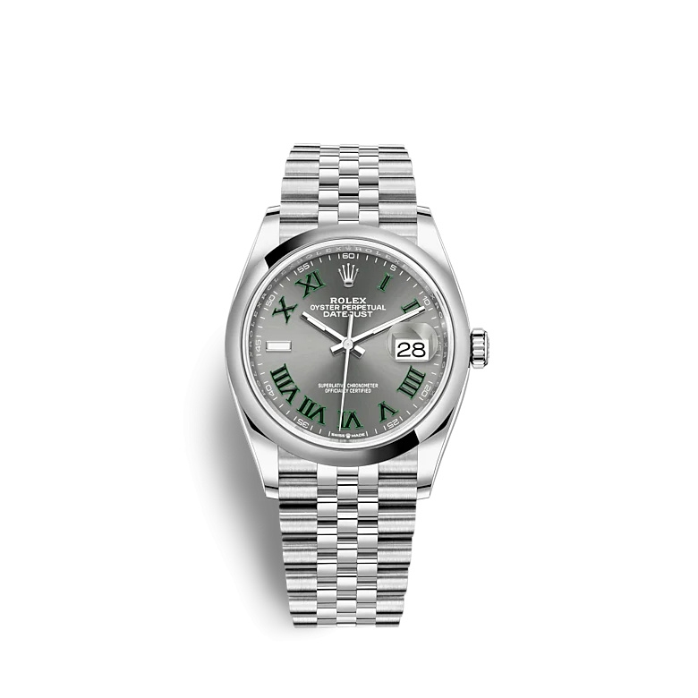 Rolex 126200-0017 : Datejust 36 Stainless Steel / Domed / Slate - Roman / Jubilee
