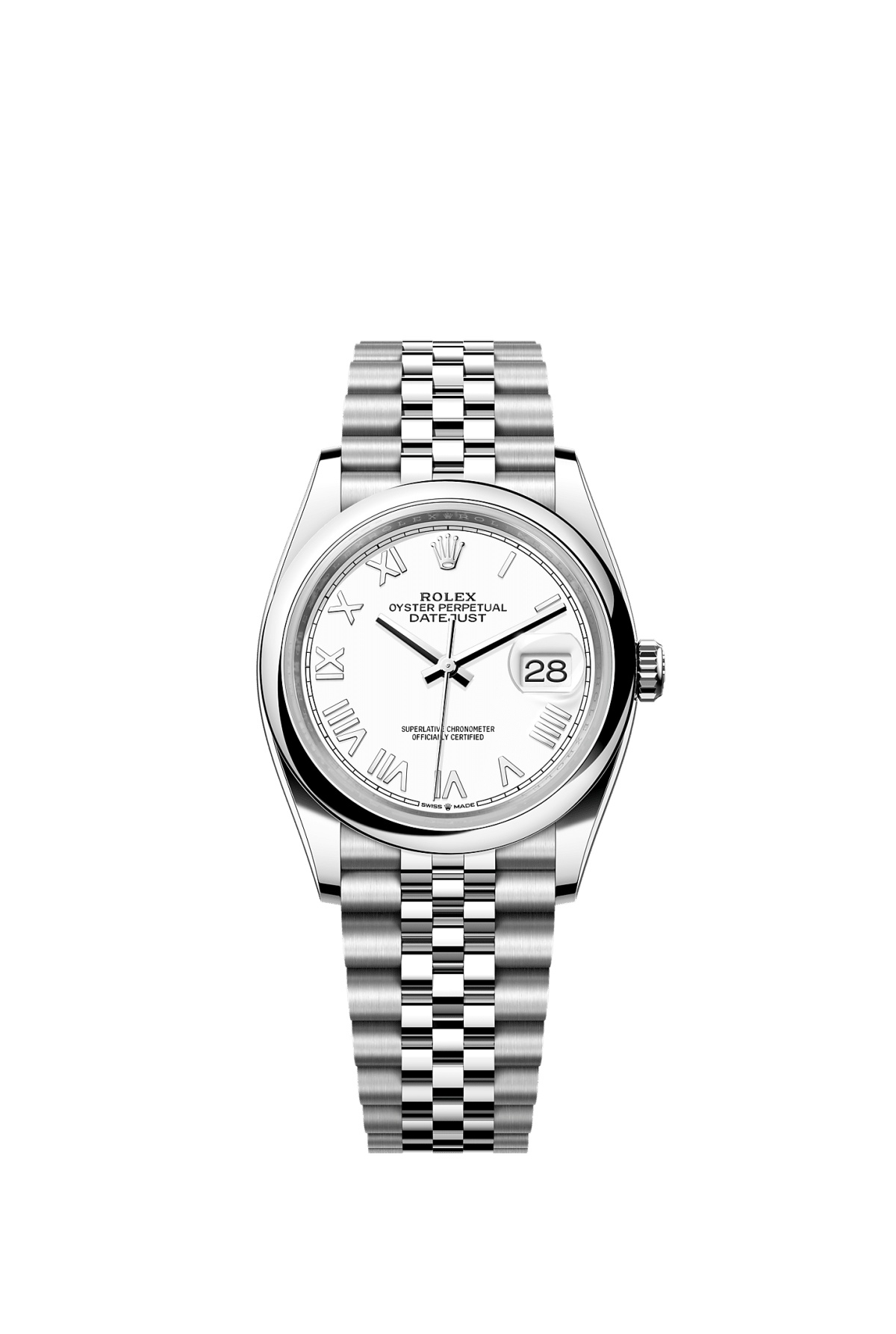 Rolex 126200-0027 : Datejust 36 Stainless Steel - Domed / White Roman / Jubilee