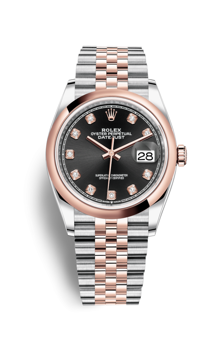 Rolex 126201-0019 : Datejust 36 Stainless Steel / Everose / Smooth / Black Diamond / Jubilee
