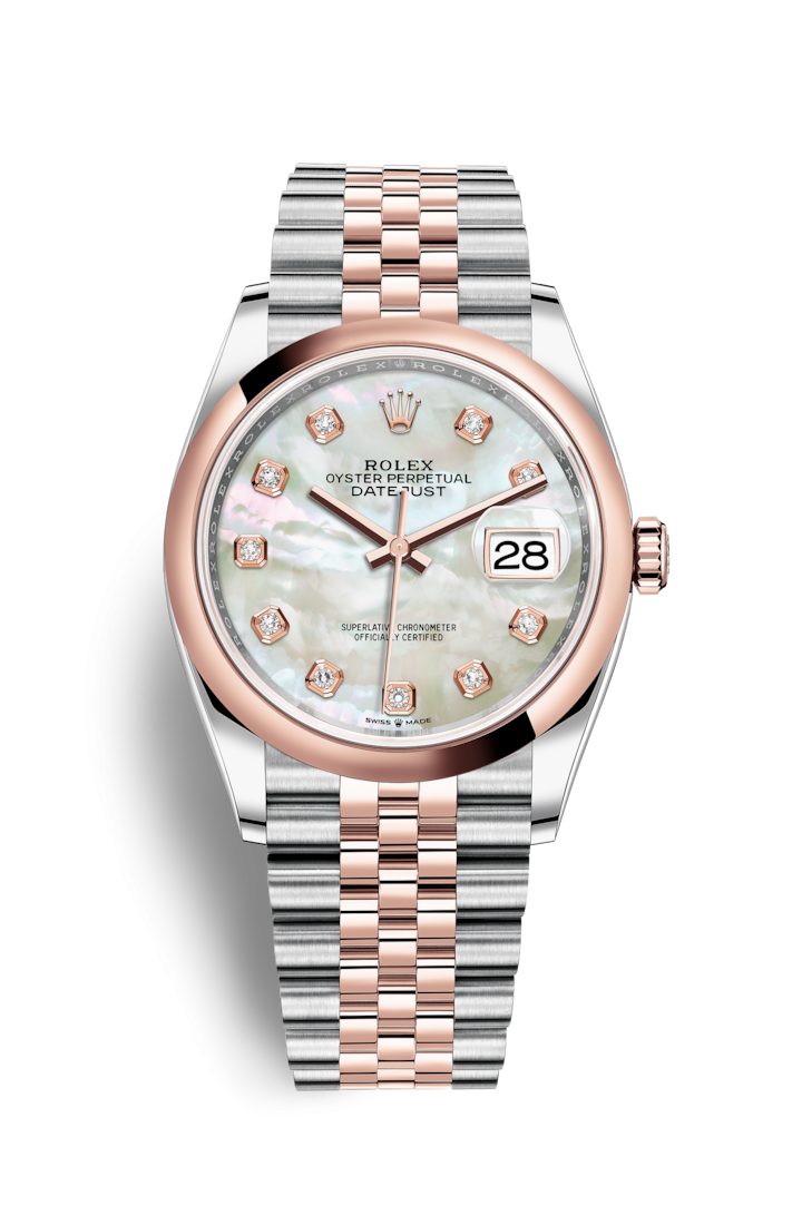 Rolex 126201-0021 : Datejust 36 Stainless Steel / Everose / Smooth / MOP Diamond / Jubilee