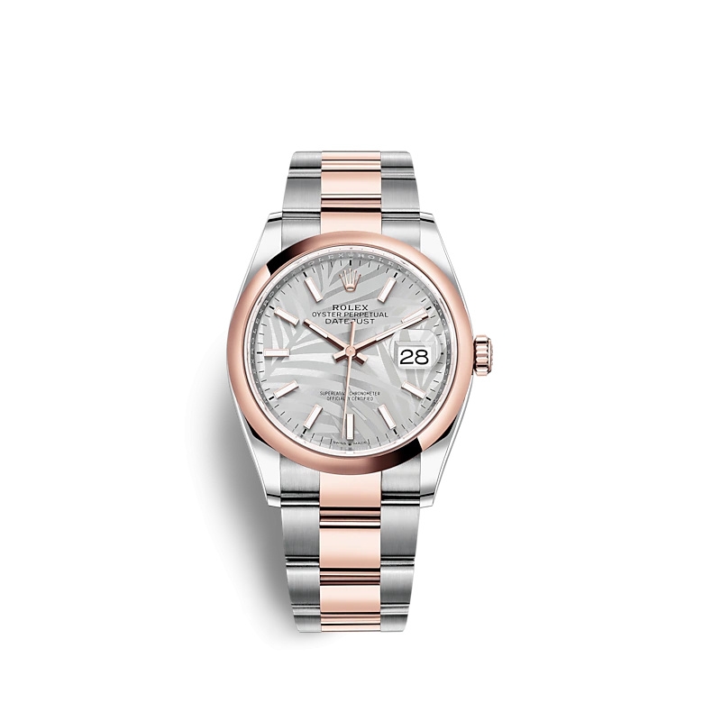 Rolex 126201-0032 : Datejust 36 Stainless Steel / Everose / Domed / Silver Palm / Oyster