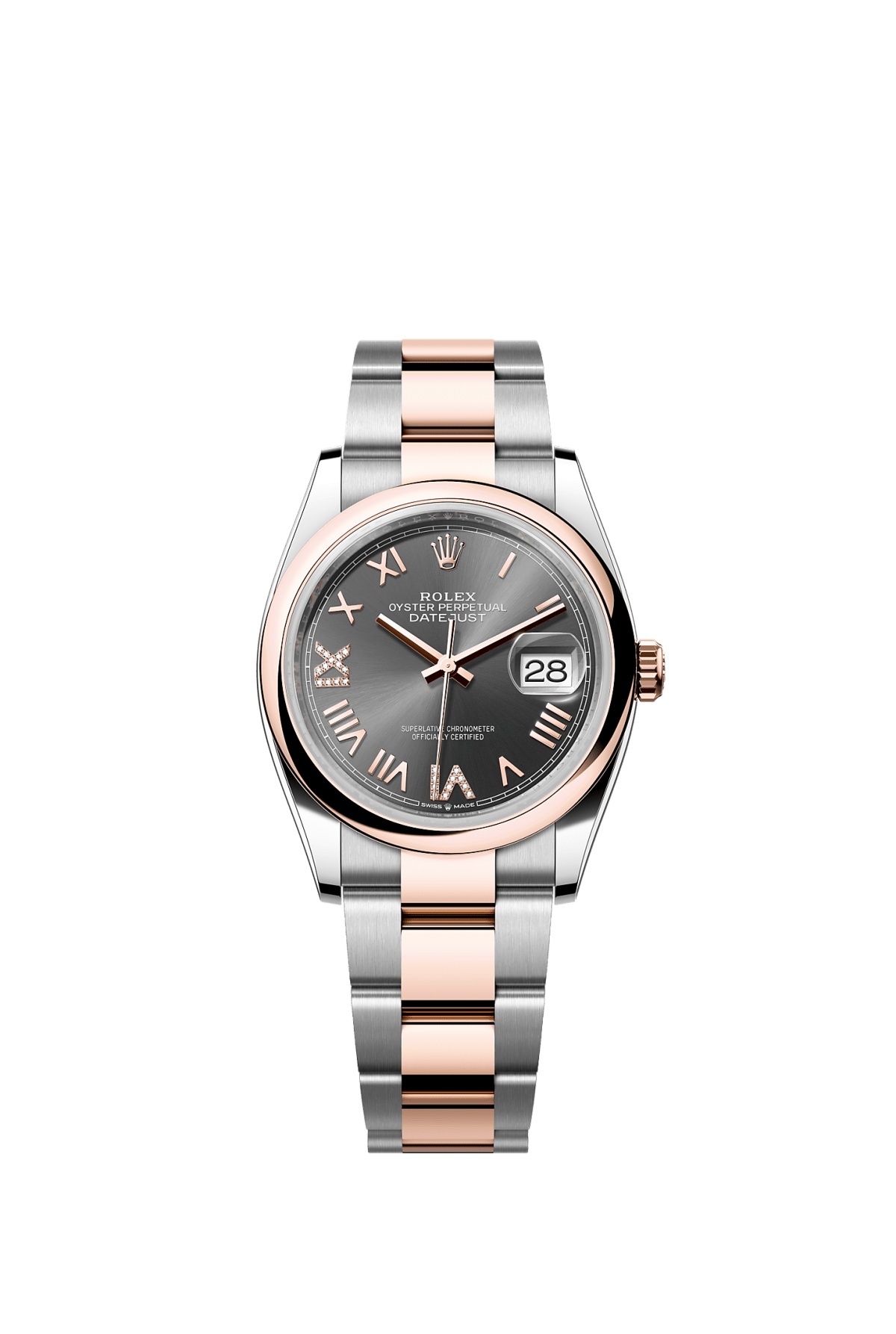 Rolex 126201-0048 : Datejust 36 Stainless Steel - Everose - Smooth / Slate Roman Diamond / Oyster