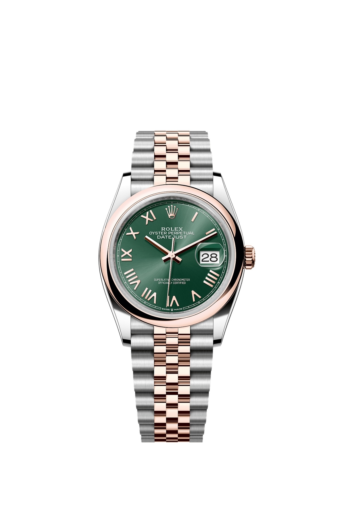 Rolex 126201-0051 : Datejust 36 Stainless Stainless Steel - Everose - Domed / Mint Green Roman / Jubilee