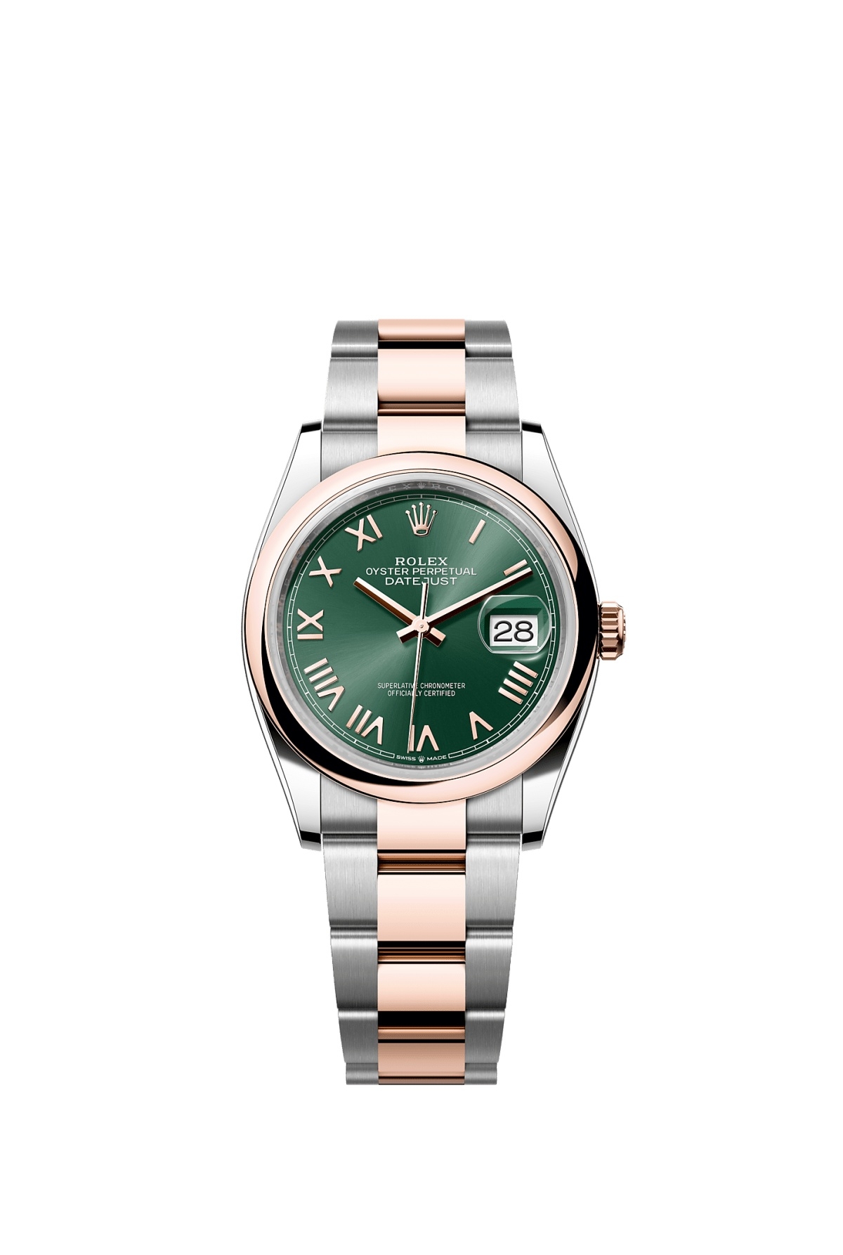 Rolex 126201-0052 : Datejust 36 Stainless Stainless Steel - Everose - Domed / Mint Green Roman / Oyster