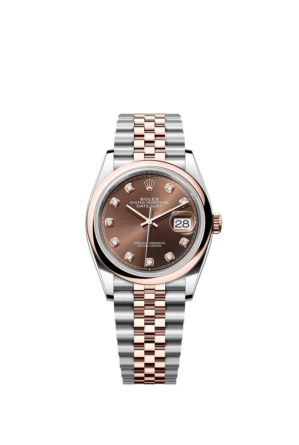 Rolex 126201-0053 : Datejust 36 Stainless Steel - Everose - Smooth / Chocolate - Diamond / Jubilee