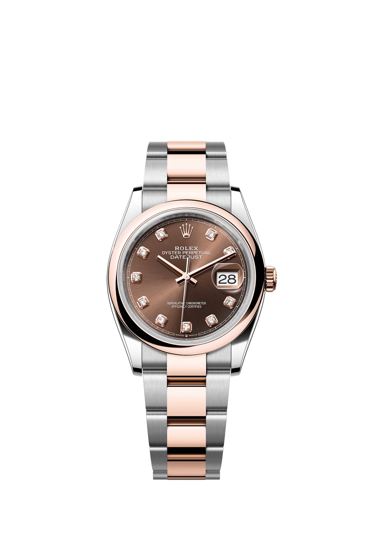 Rolex 126201-0054 : Datejust 36 Stainless Steel - Everose - Smooth / Chocolate - Diamond / Oyster