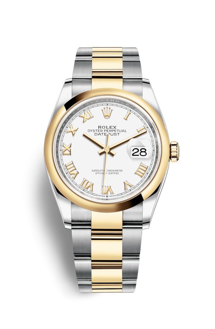 Rolex 126203-0030 : Datejust 36 Stainless Steel / Yellow Gold / Smooth / White Roman / Oyster