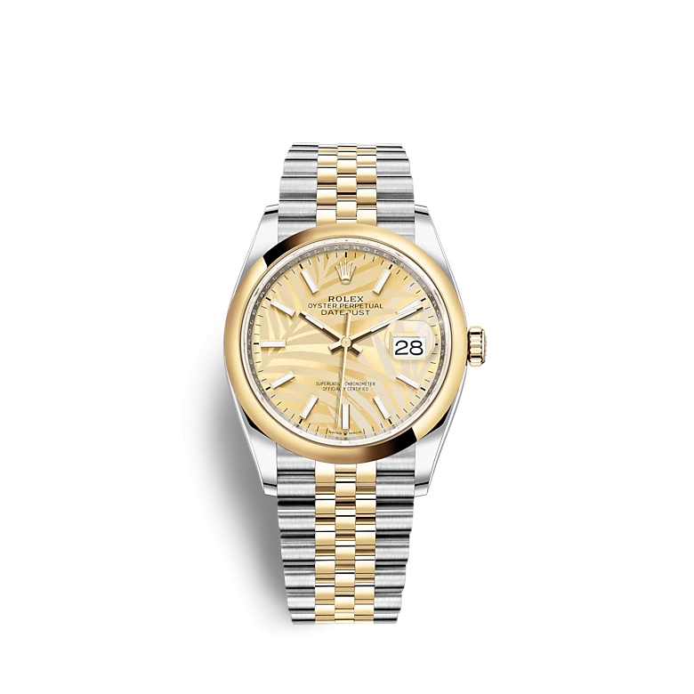 Rolex 126203-0037 : Datejust 36 Stainless Steel / Yellow Gold / Smooth / Golden Palm / Jubilee