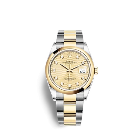 Rolex 126203-0046 : Datejust 36 Stainless Steel  - Yellow Gold - Domed / Champagne - Fluted - Diamond / Oyster
