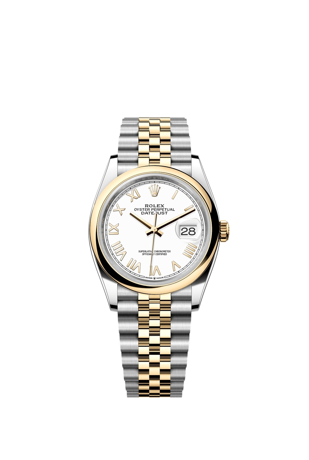 Rolex 126203-0047 : Datejust 36 Stainless Steel - Yellow Gold - Smooth / White Roman / Jubilee