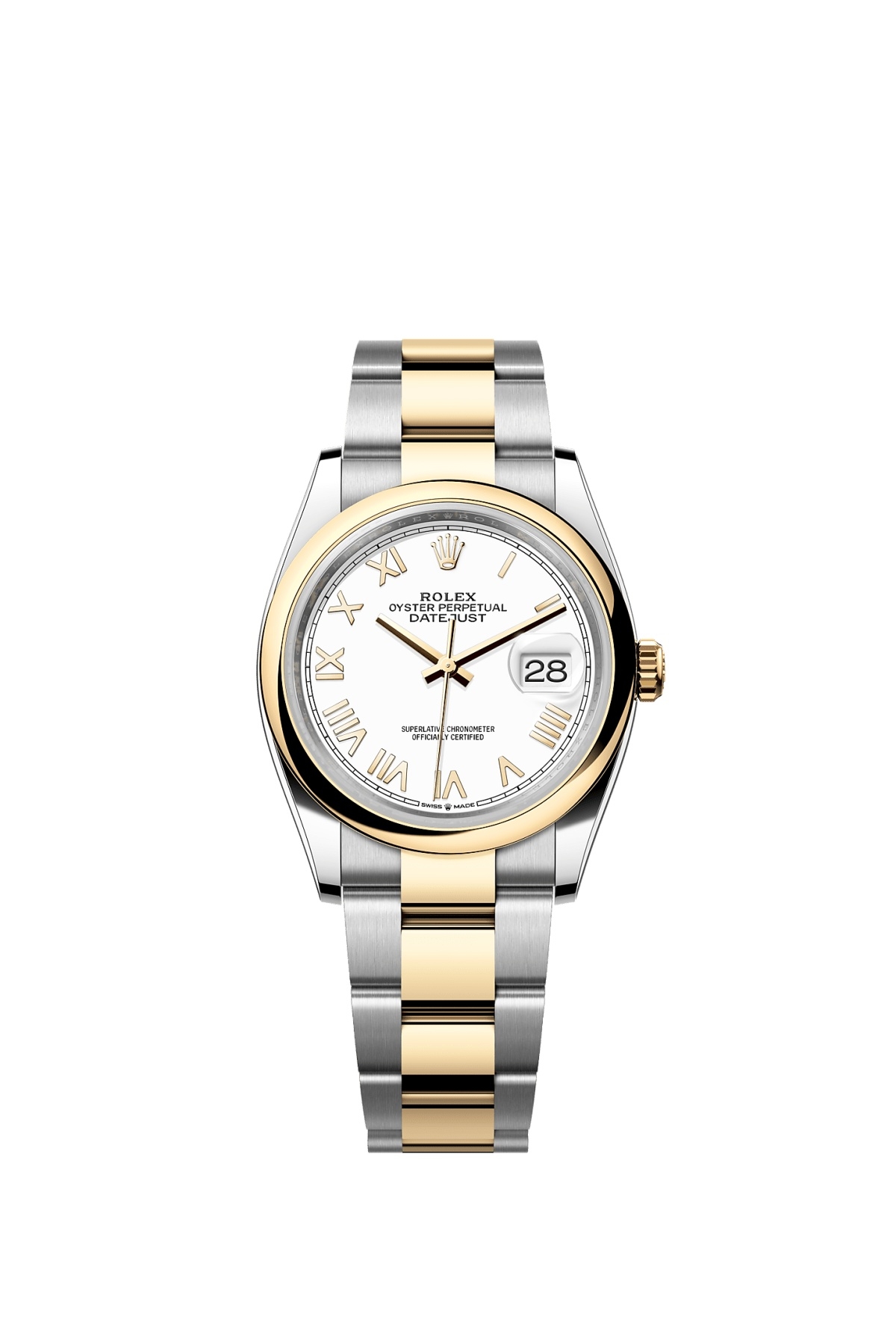 Rolex 126203-0048 : Datejust 36 Stainless Steel - Yellow Gold - Smooth / White Roman / Oyster